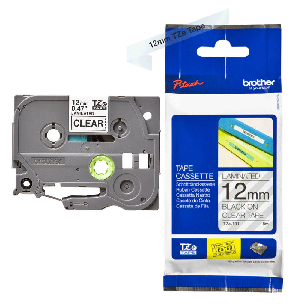 Labelling Tape Cassette Brother TZE-131 12mm Black On Transparent Tape