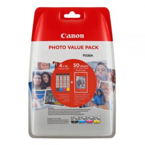 Ink Canon High Yield Value Pack CLI-571XLVP Black, Cyan, Magenta, Yellow  and 50 Sheets 10x15 cm Photo Paper